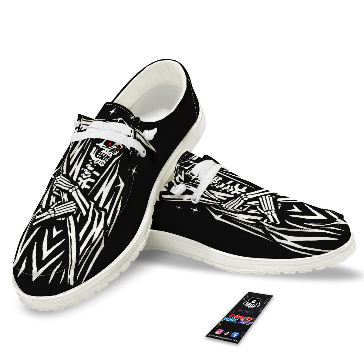 Grim Reaper Sad Print White Loafers-grizzshop