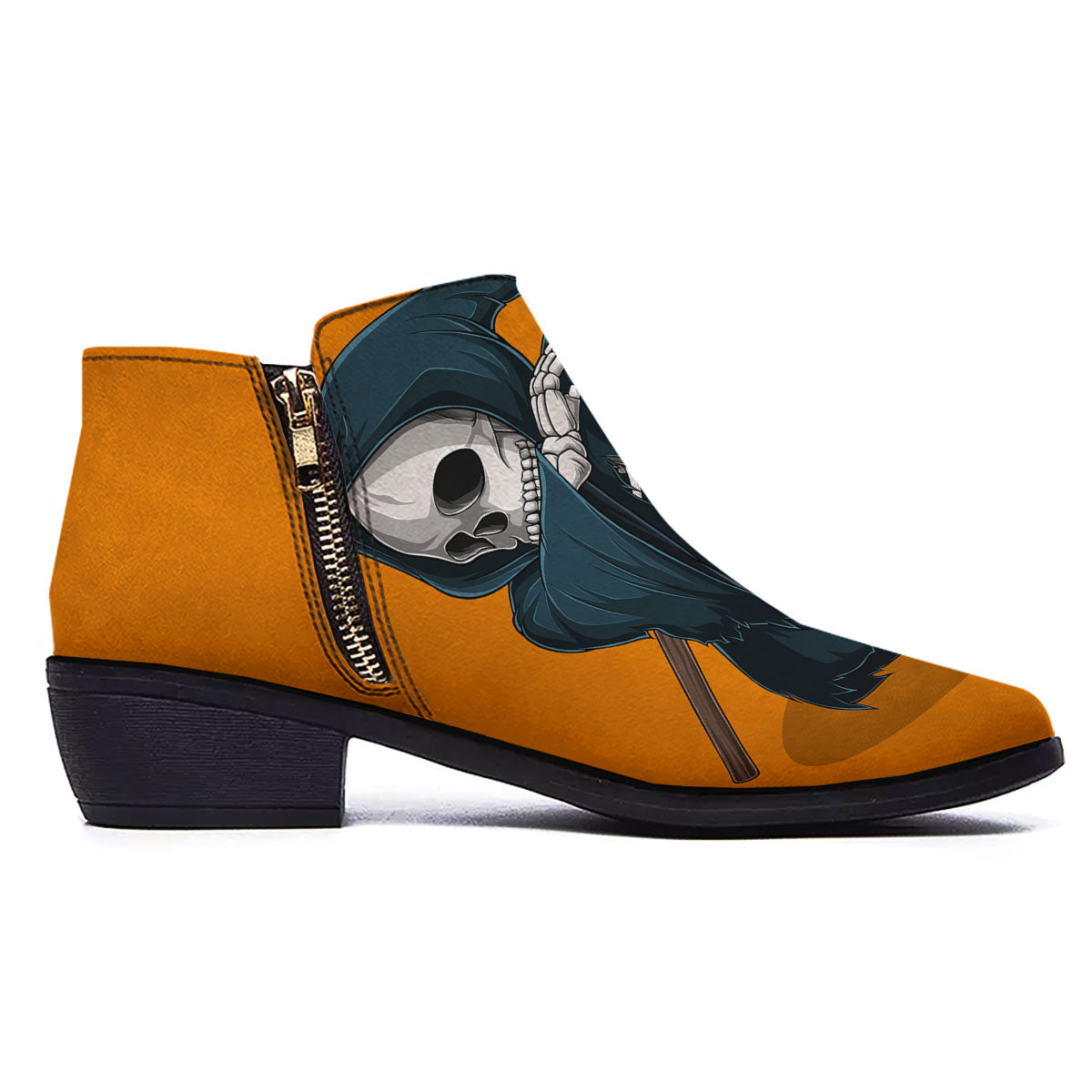 Grim Reaper Skeleton Dap Print Ankle Boots-grizzshop