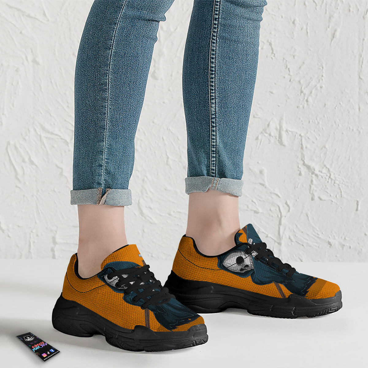 Grim Reaper Skeleton Dap Print Black Chunky Shoes-grizzshop