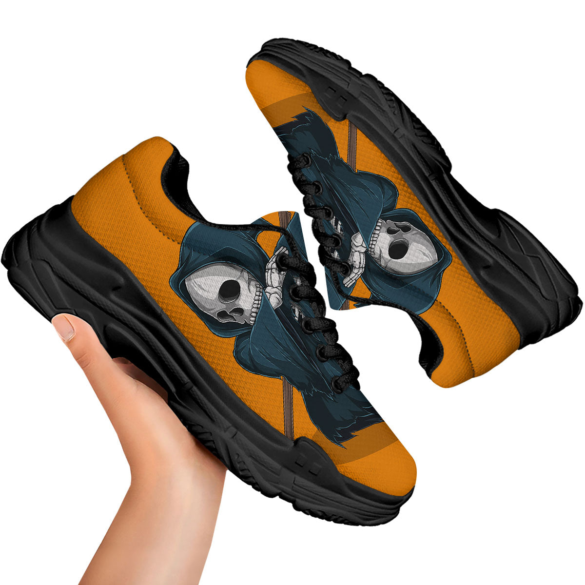 Grim Reaper Skeleton Dap Print Black Chunky Shoes-grizzshop