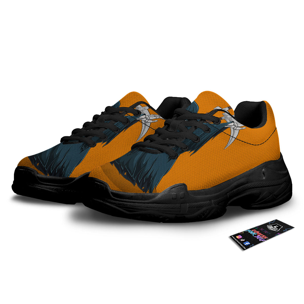 Grim Reaper Skeleton Dap Print Black Chunky Shoes-grizzshop