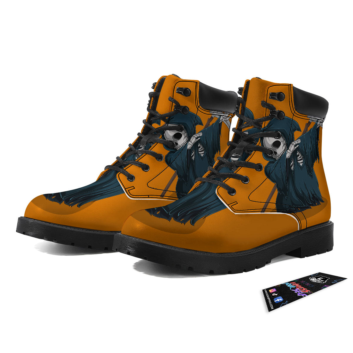 Grim Reaper Skeleton Dap Print Boots-grizzshop
