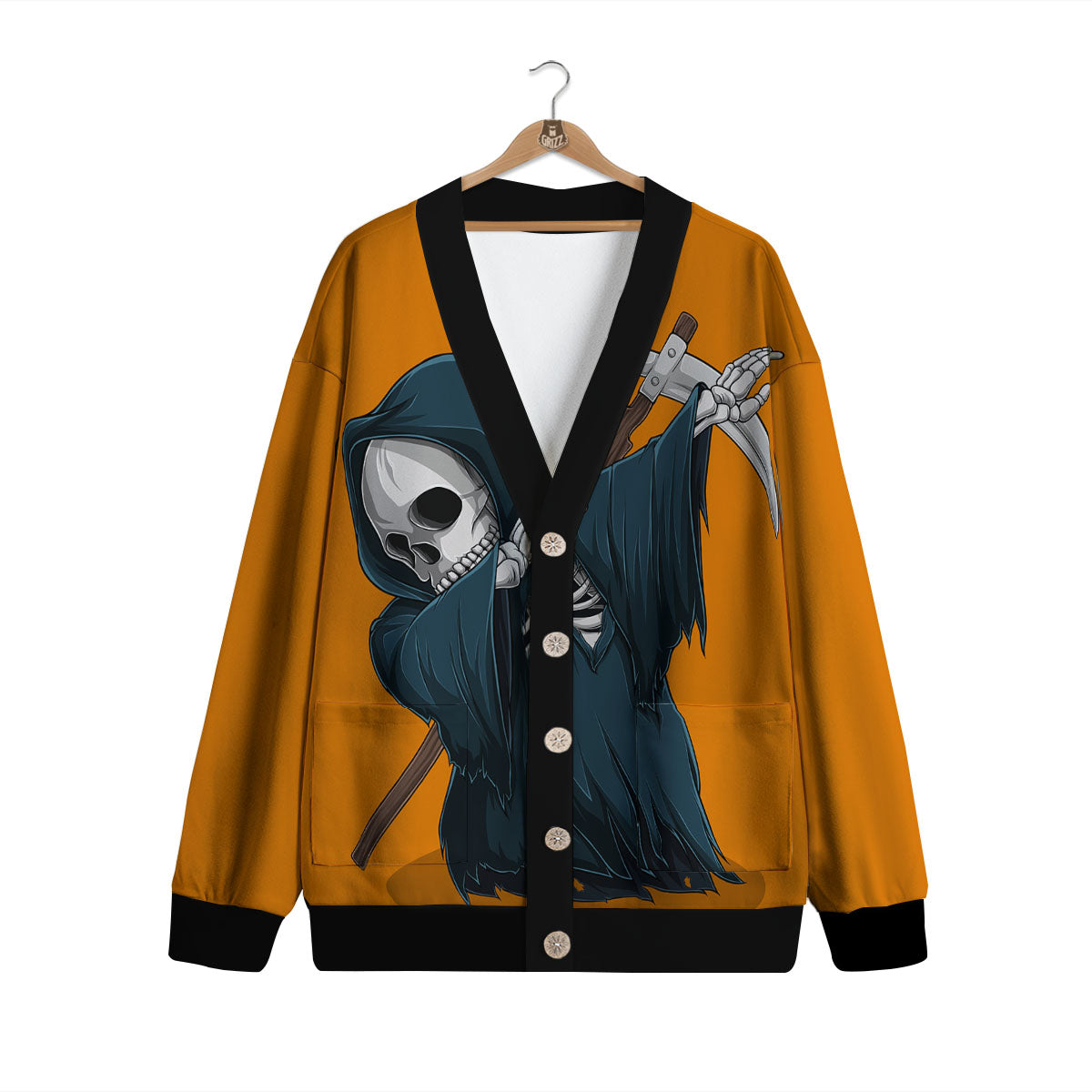 Grim Reaper Skeleton Dap Print Cardigan-grizzshop