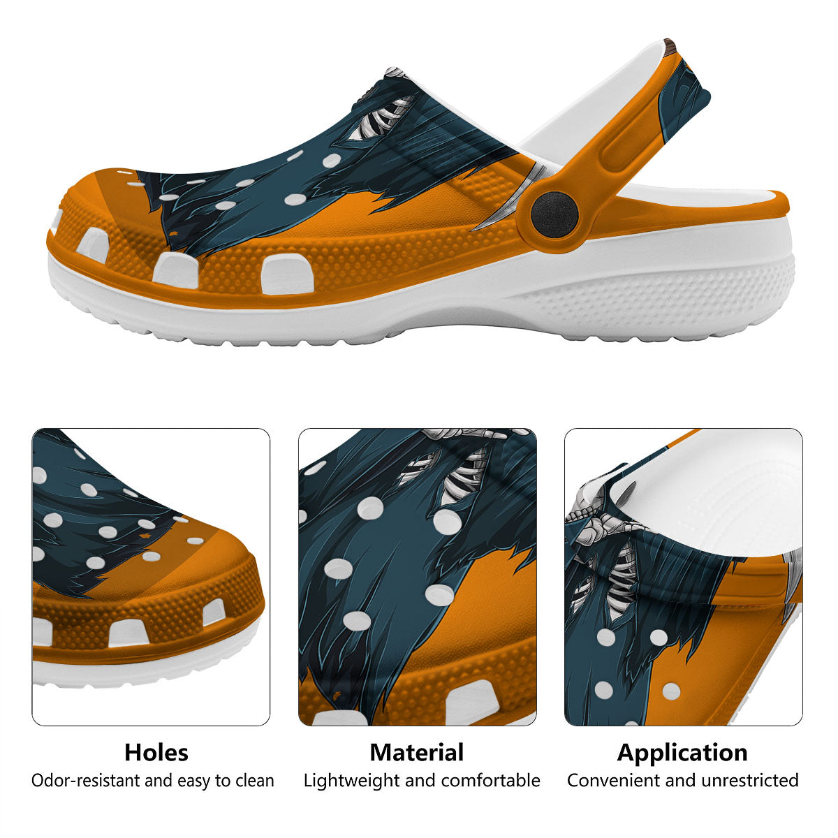 Grim Reaper Skeleton Dap Print Clog-grizzshop