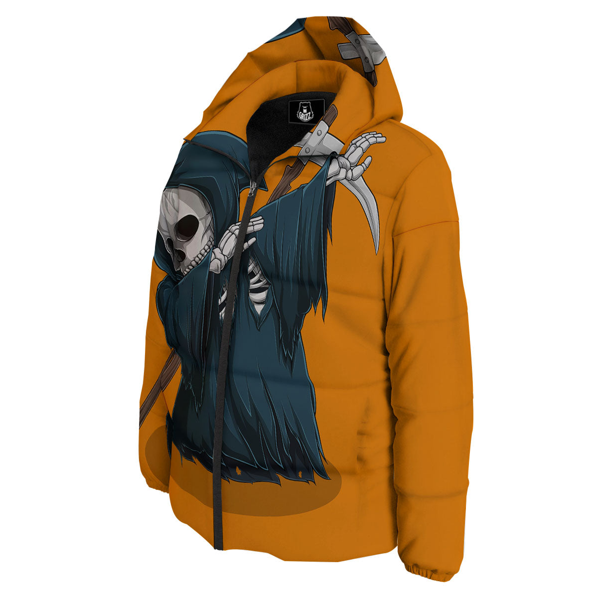 Grim Reaper Skeleton Dap Print Down Jacket-grizzshop