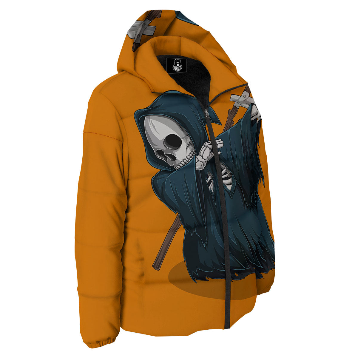 Grim Reaper Skeleton Dap Print Down Jacket-grizzshop