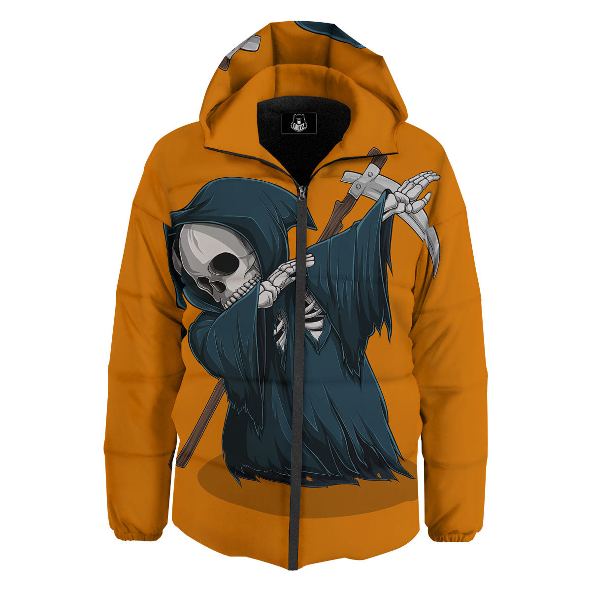 Grim Reaper Skeleton Dap Print Down Jacket-grizzshop