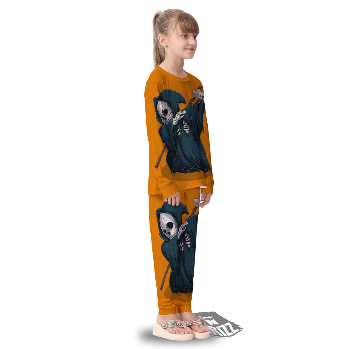 Grim Reaper Skeleton Dap Print Kid's Pajamas-grizzshop