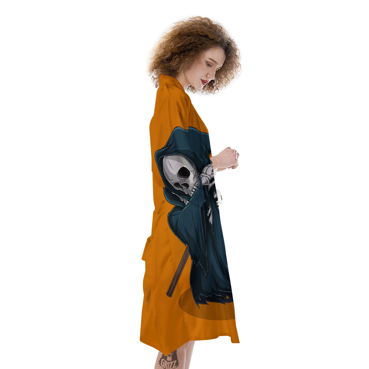 Grim Reaper Skeleton Dap Print Kimono-grizzshop
