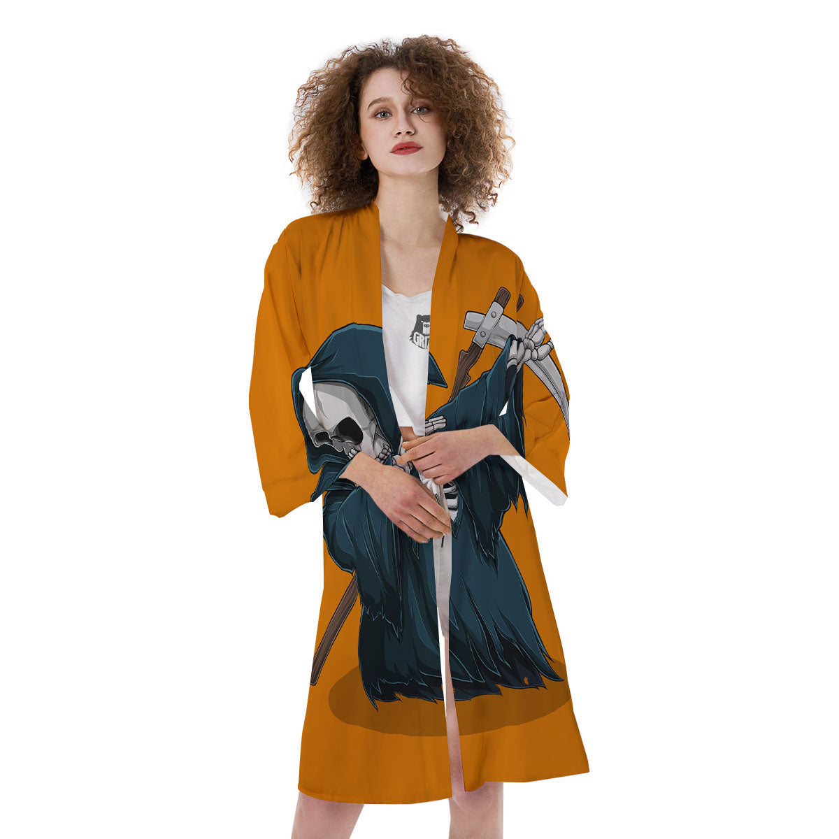 Grim Reaper Skeleton Dap Print Kimono-grizzshop
