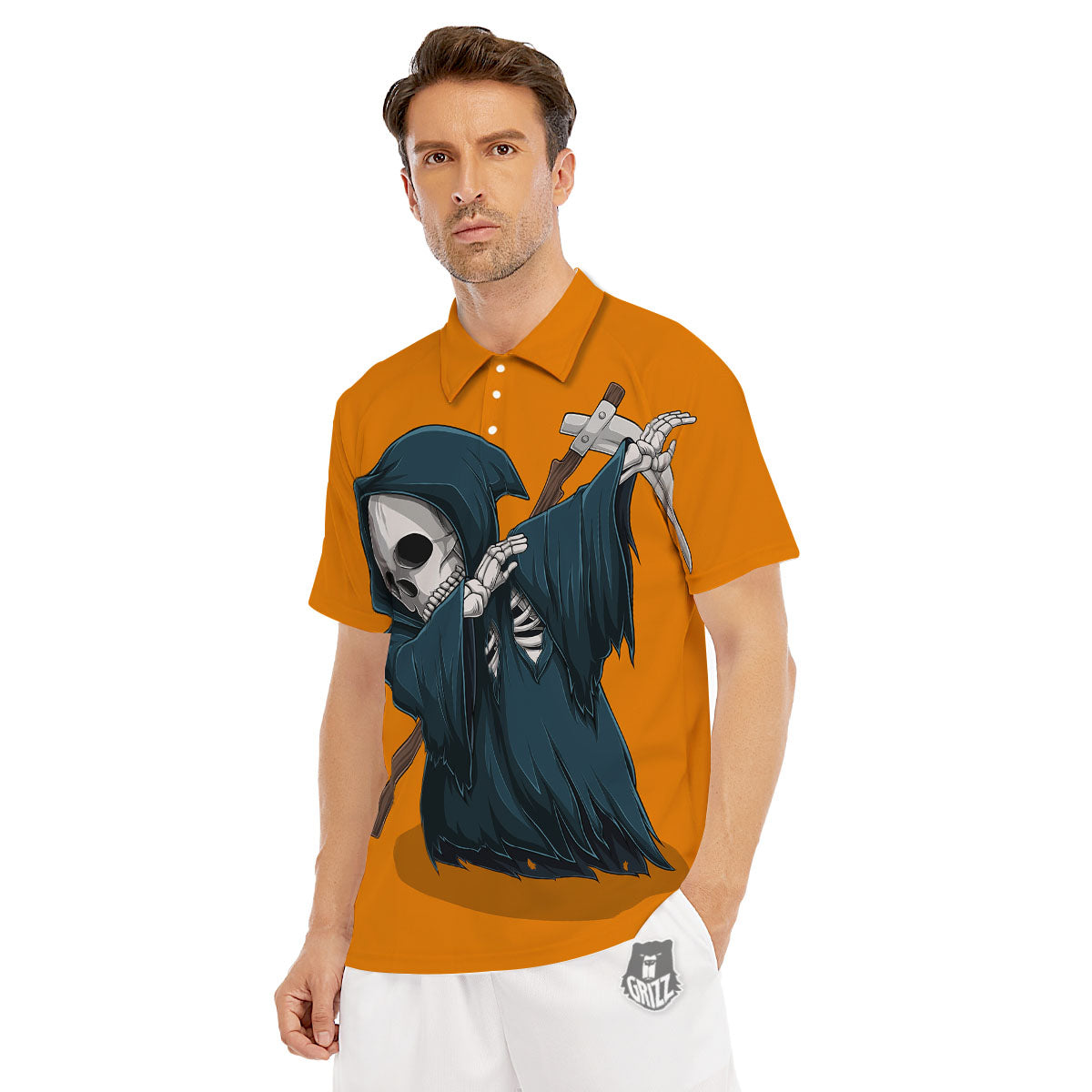 Grim Reaper Skeleton Dap Print Men's Golf Shirts-grizzshop
