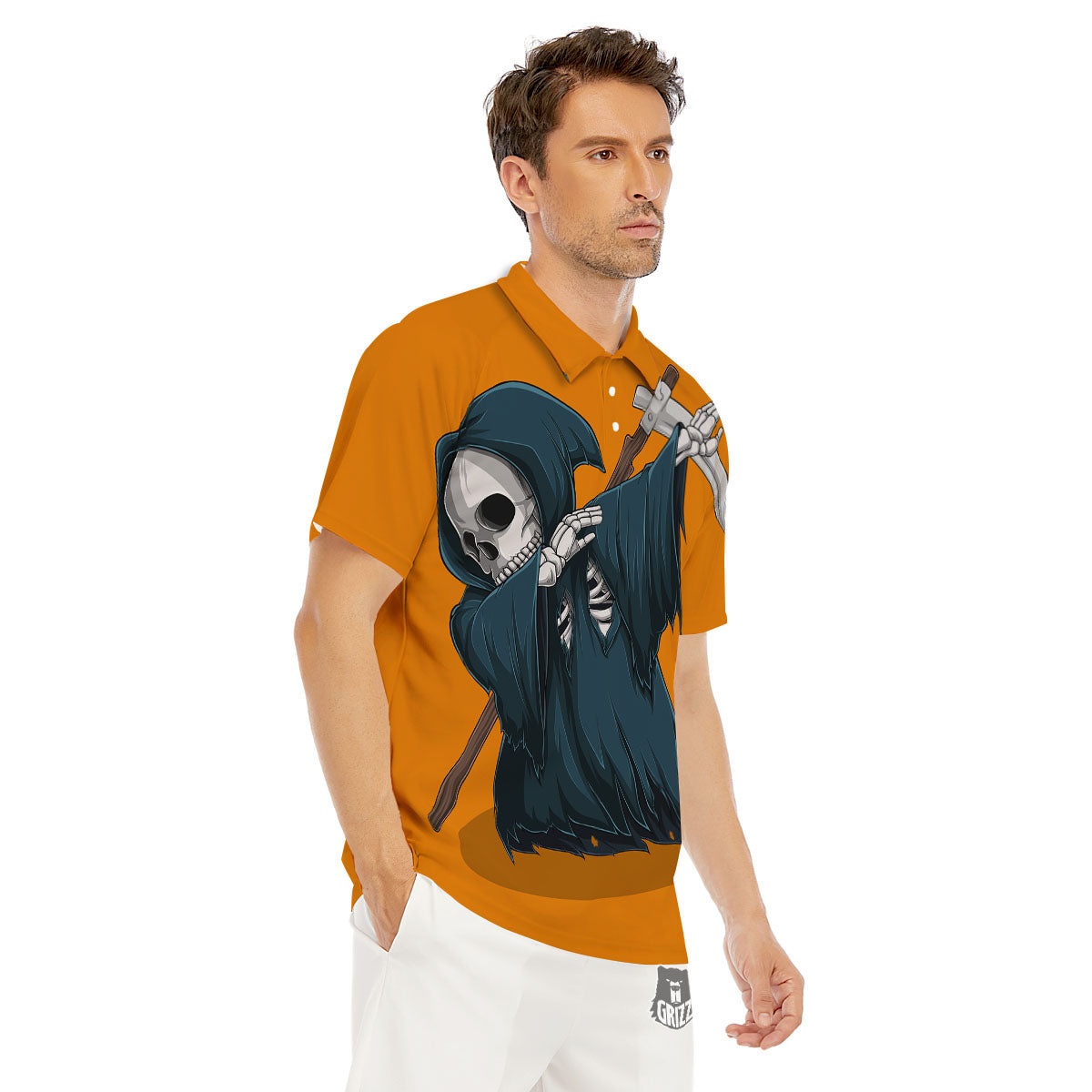 Grim Reaper Skeleton Dap Print Men's Golf Shirts-grizzshop