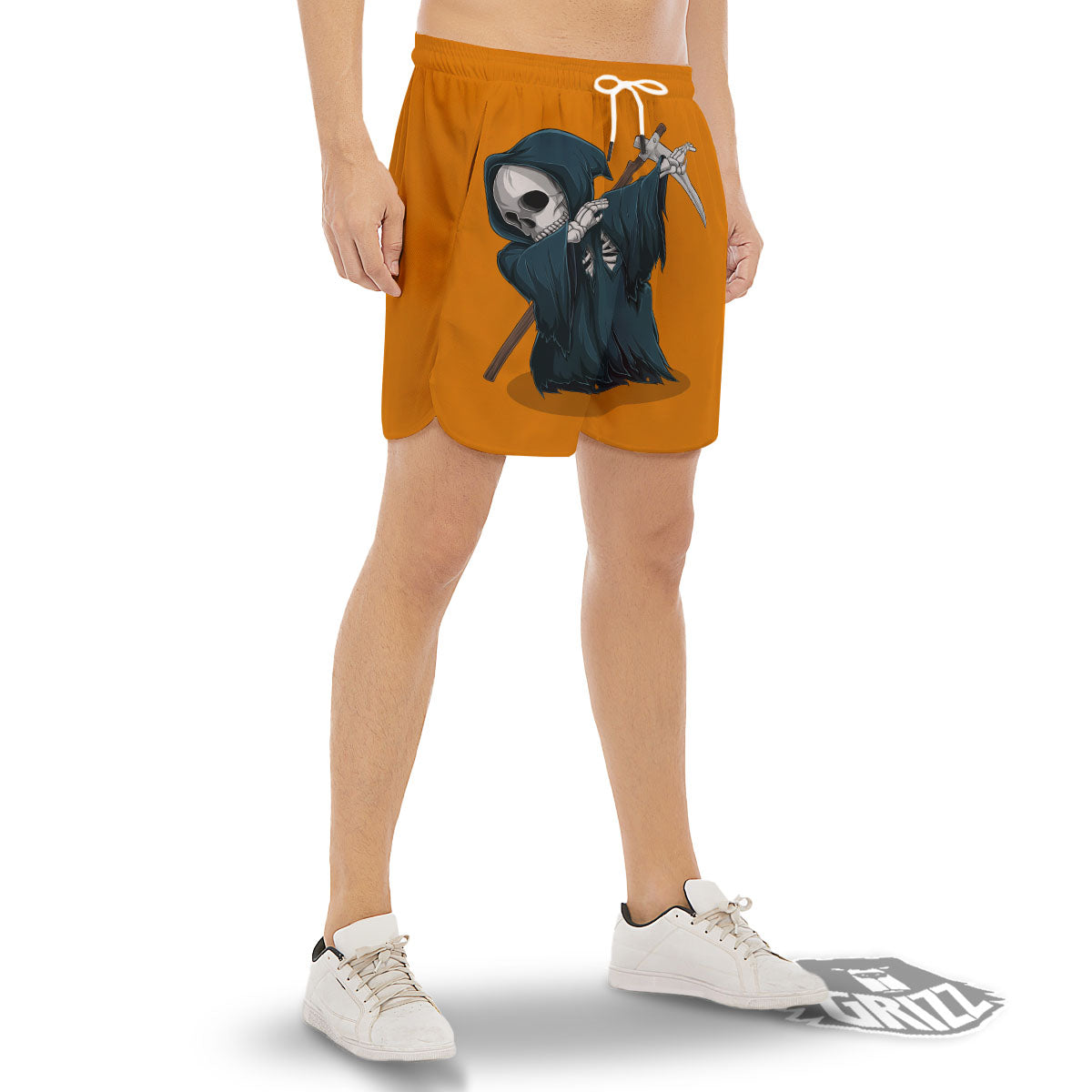 Grim Reaper Skeleton Dap Print Men's Gym Shorts-grizzshop
