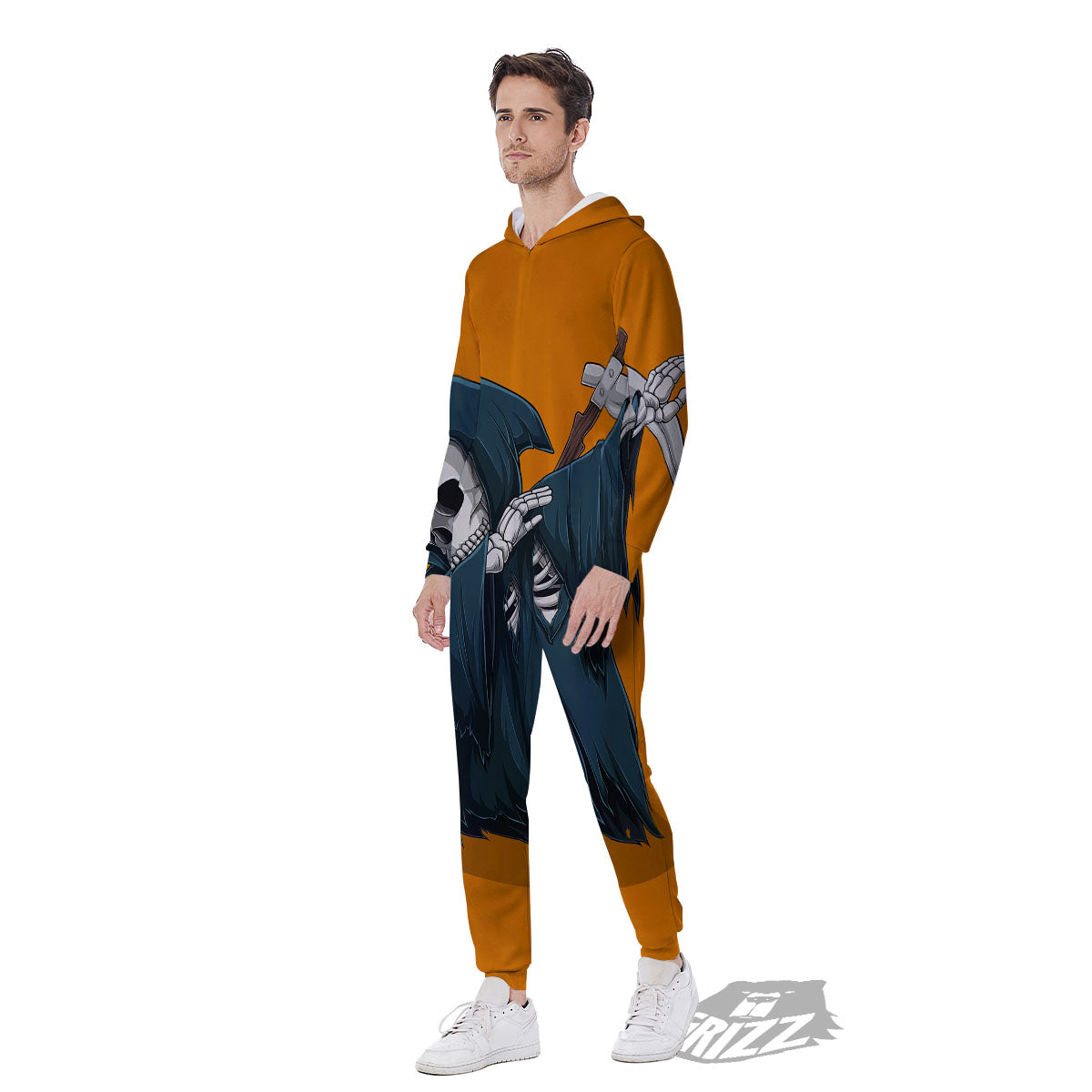 Grim Reaper Skeleton Dap Print Men's Jumpsuit-grizzshop