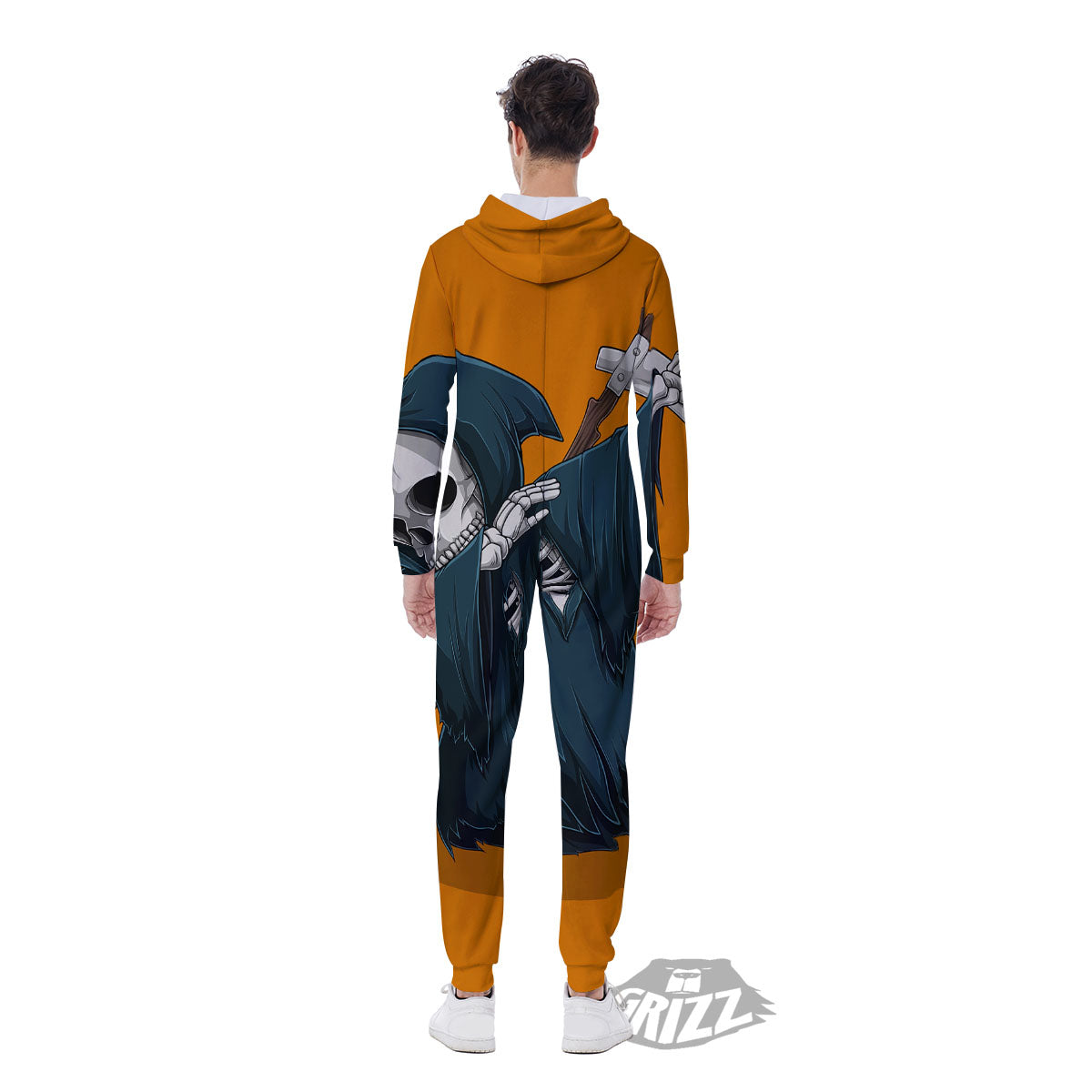 Grim Reaper Skeleton Dap Print Men's Jumpsuit-grizzshop