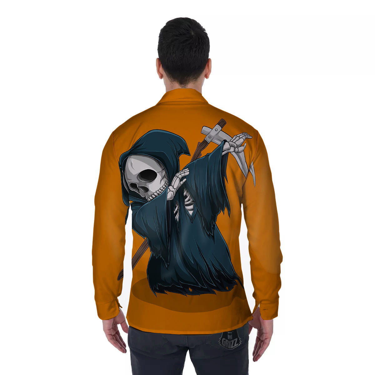 Grim Reaper Skeleton Dap Print Men's Long Sleeve Shirts-grizzshop