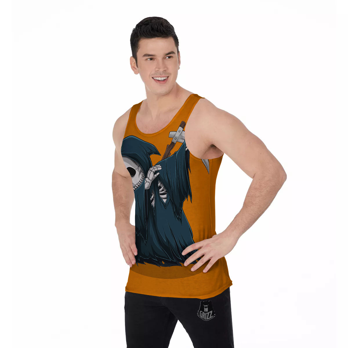 Grim Reaper Skeleton Dap Print Men's Tank Top-grizzshop