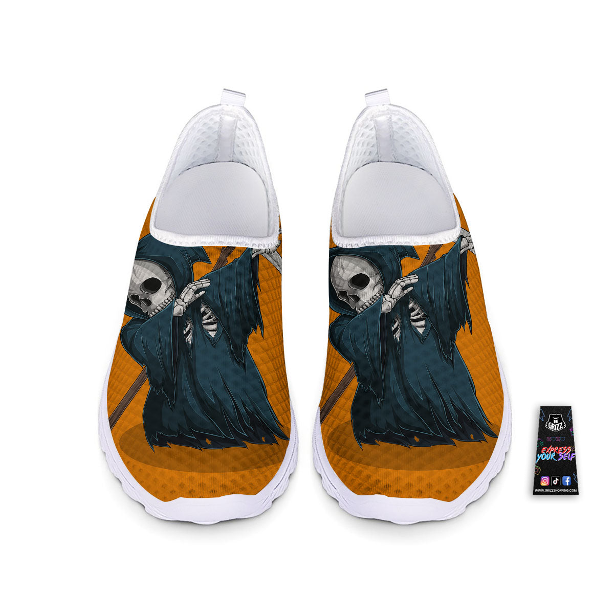 Grim Reaper Skeleton Dap Print Nurse Shoes-grizzshop