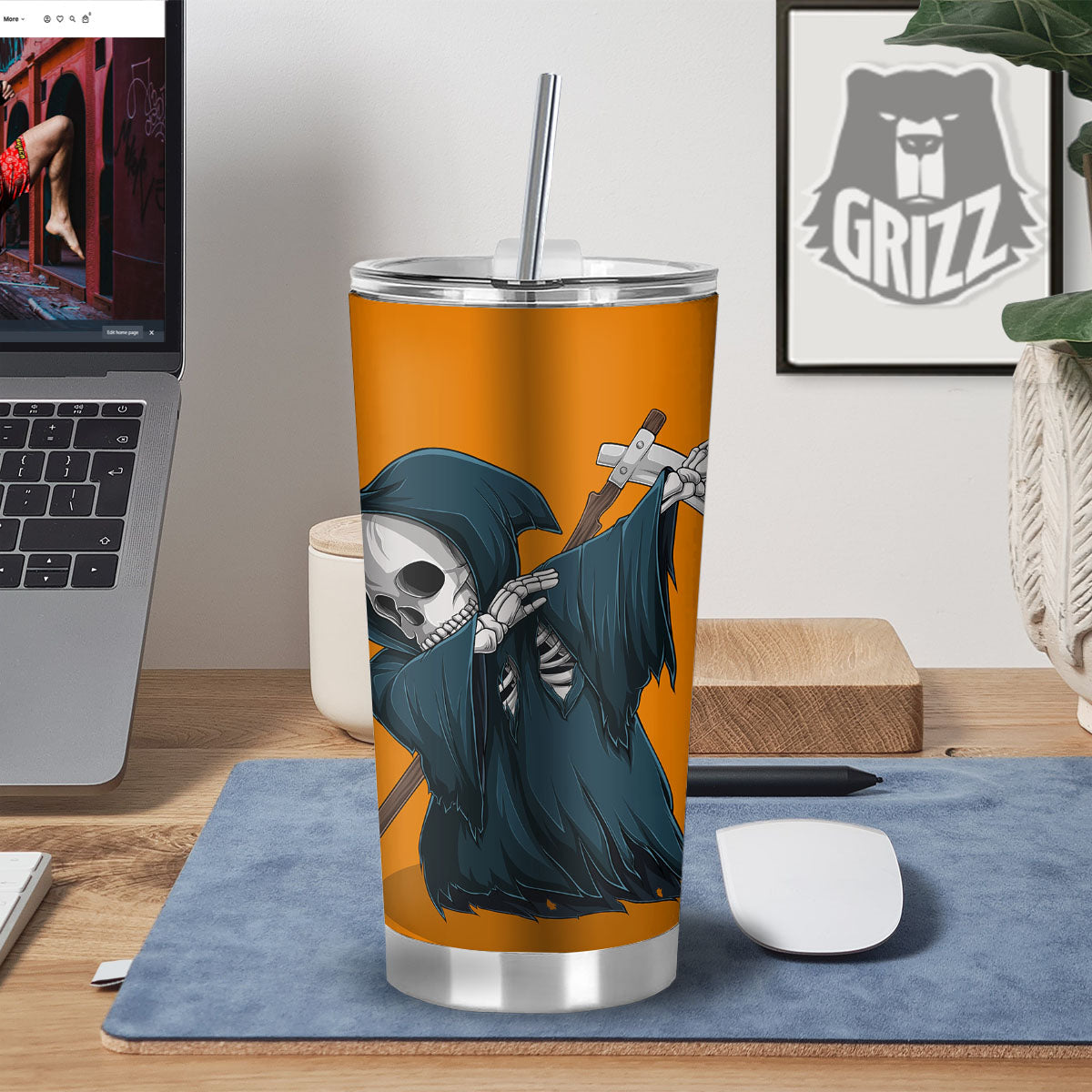 Grim Reaper Skeleton Dap Print Tumbler-grizzshop