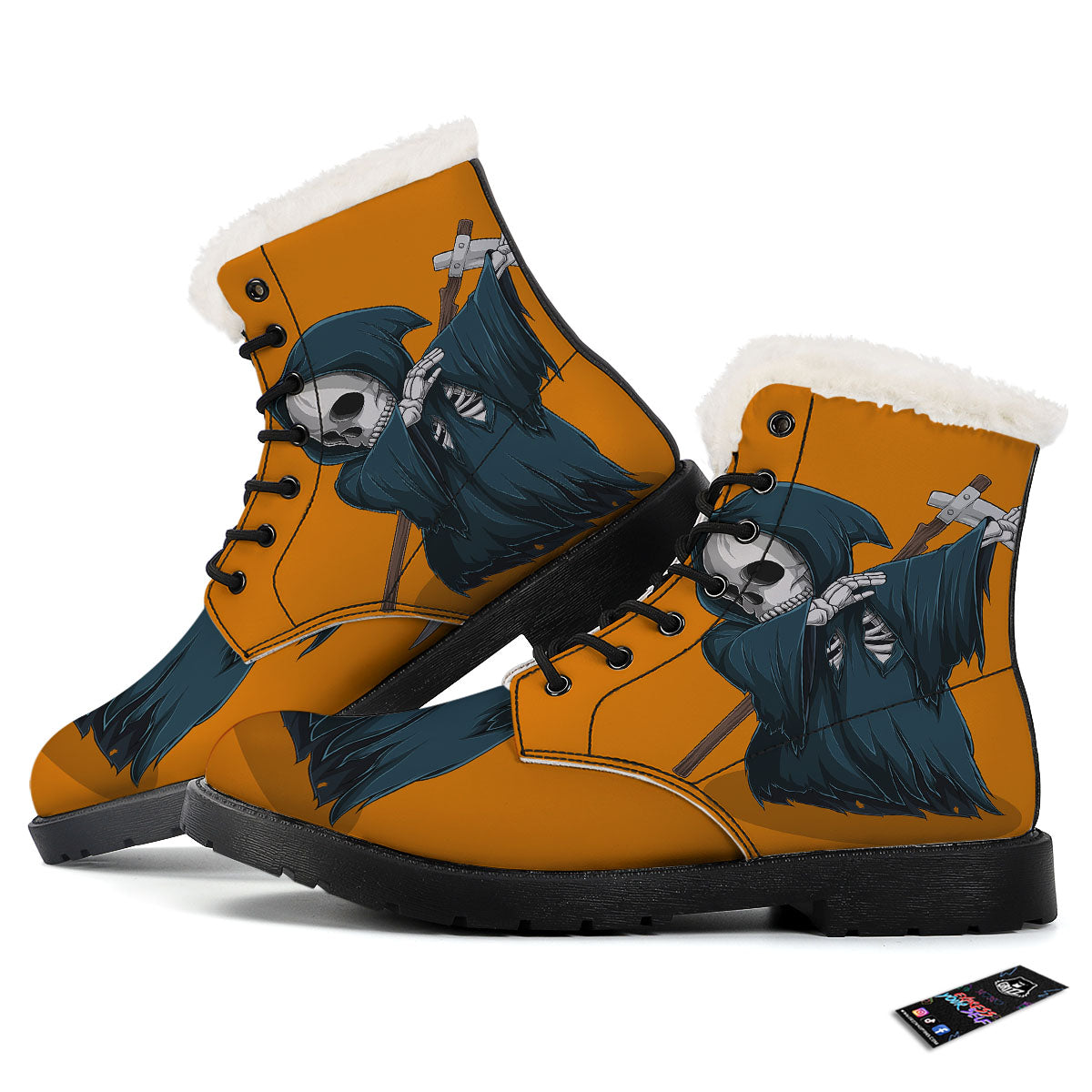 Grim Reaper Skeleton Dap Print Winter Boots-grizzshop