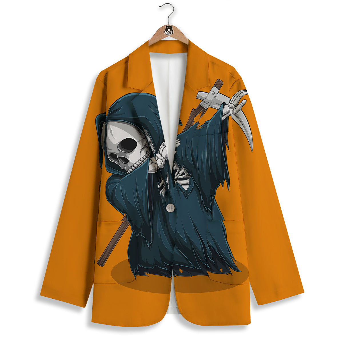 Grim Reaper Skeleton Dap Print Women's Blazer-grizzshop