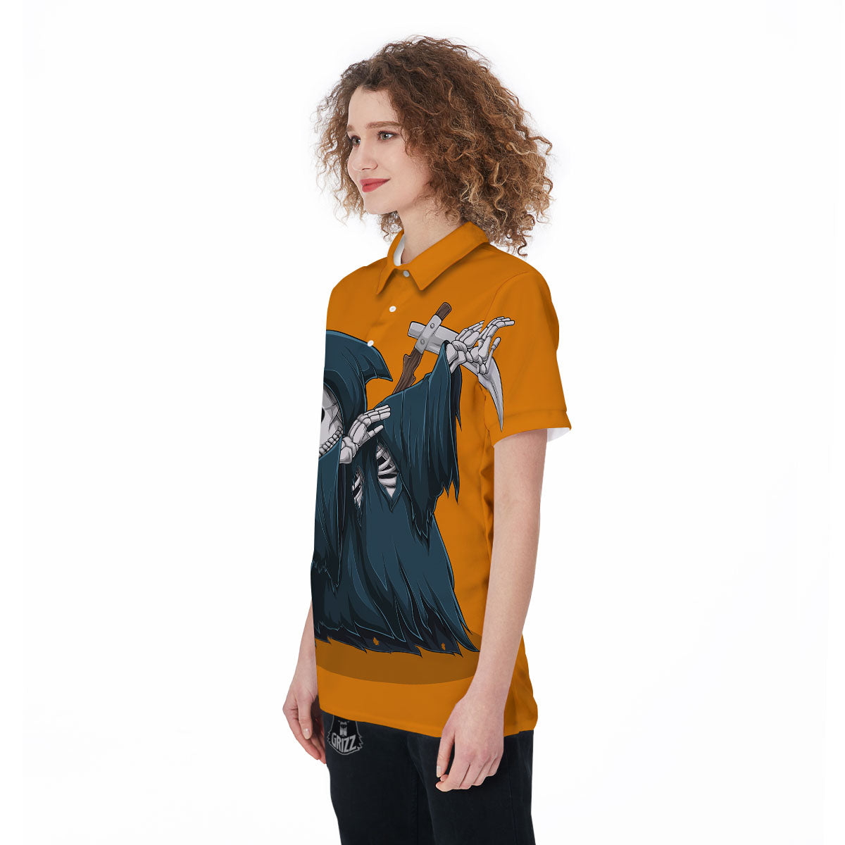 Grim Reaper Skeleton Dap Print Women's Golf Shirts-grizzshop