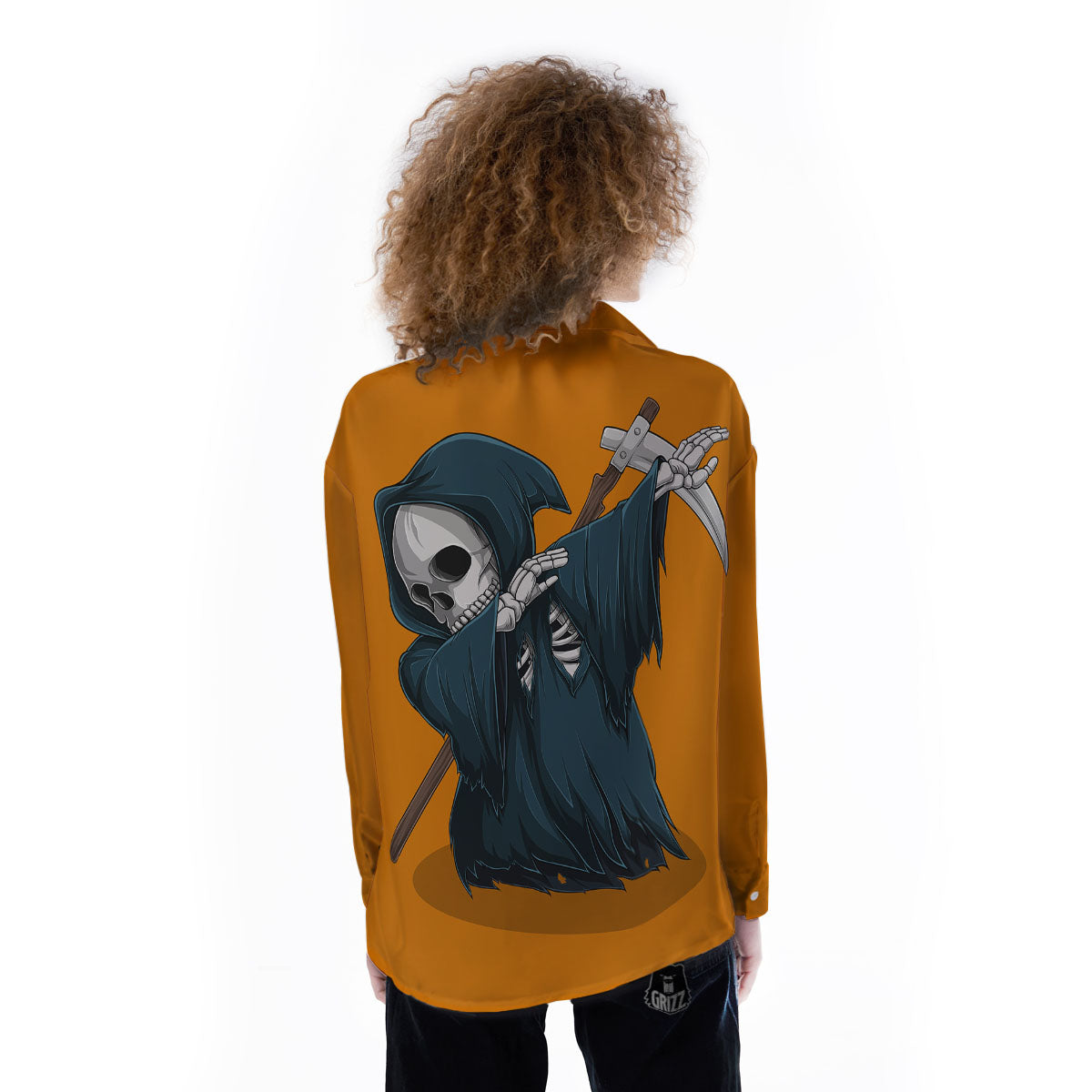 Grim Reaper Skeleton Dap Print Women's Long Sleeve Shirts-grizzshop
