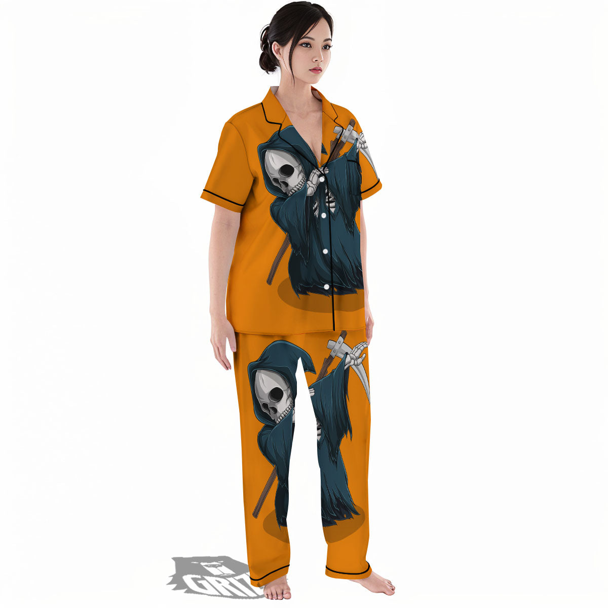 Grim Reaper Skeleton Dap Print Women's Pajamas Set-grizzshop