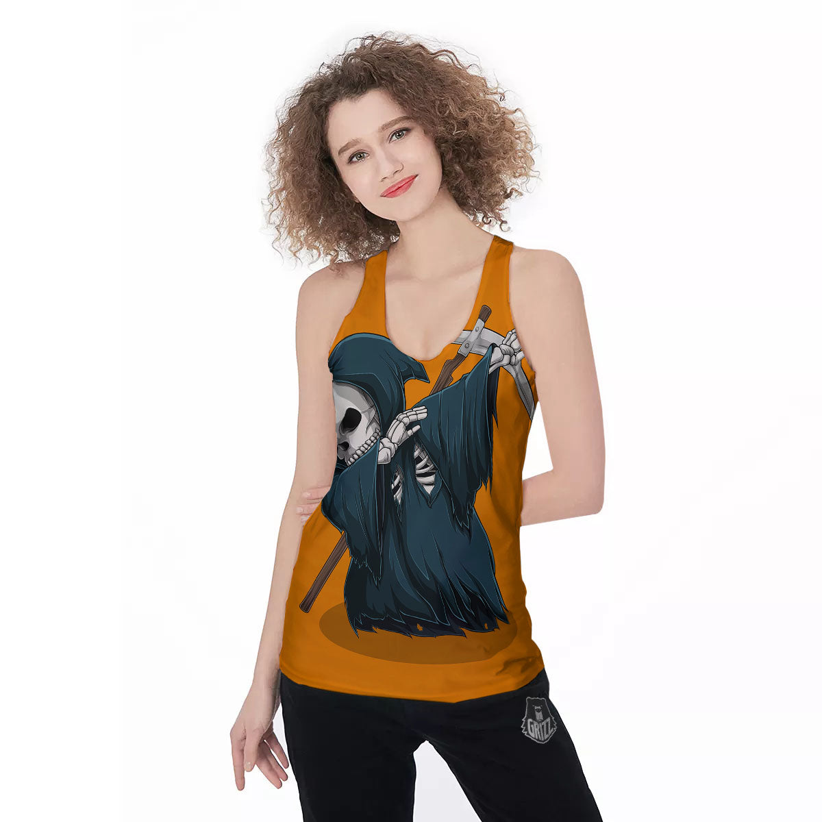 Grim Reaper Skeleton Dap Print Women's Racerback Tank Top-grizzshop