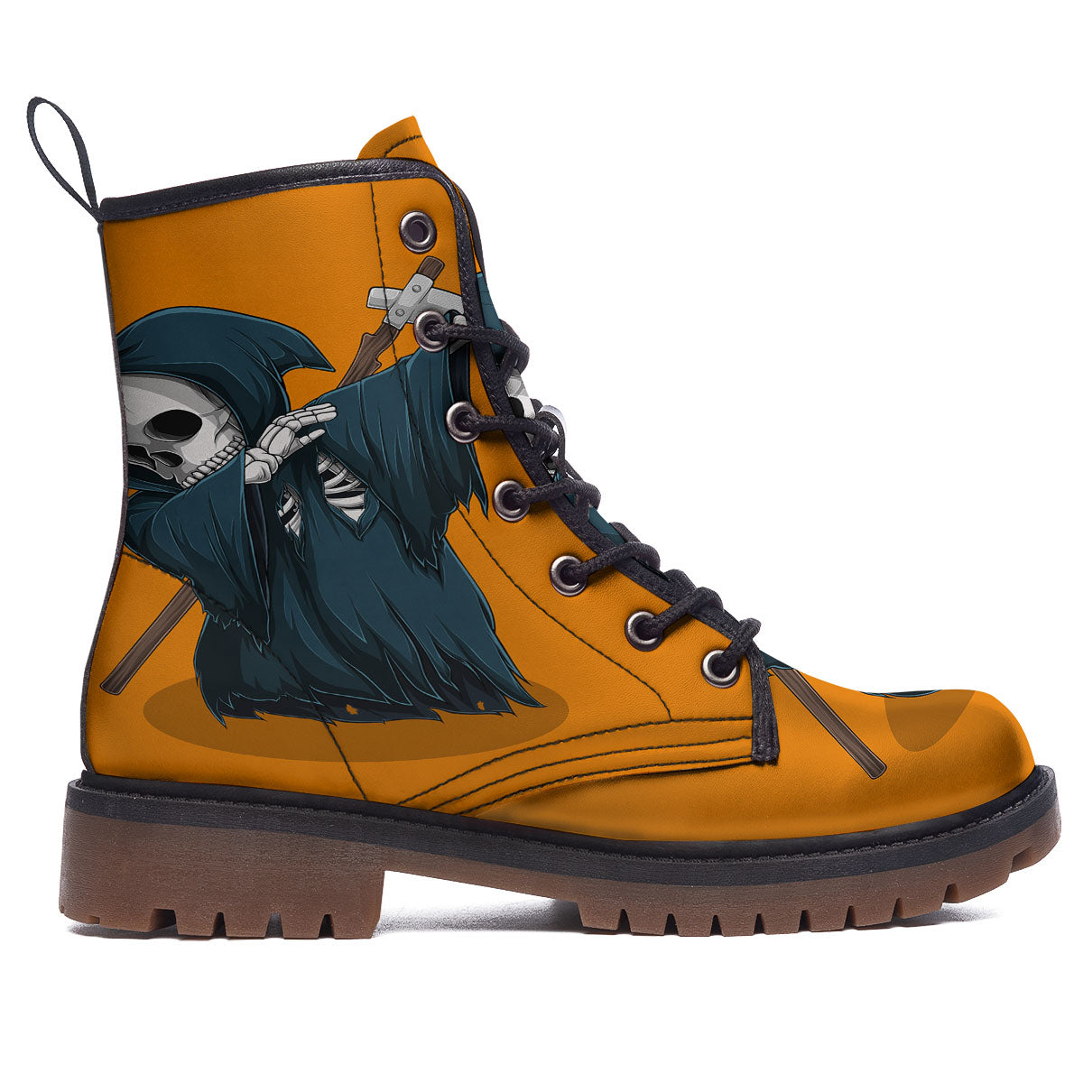Grim Reaper Skeleton Dap Print Work Boots-grizzshop