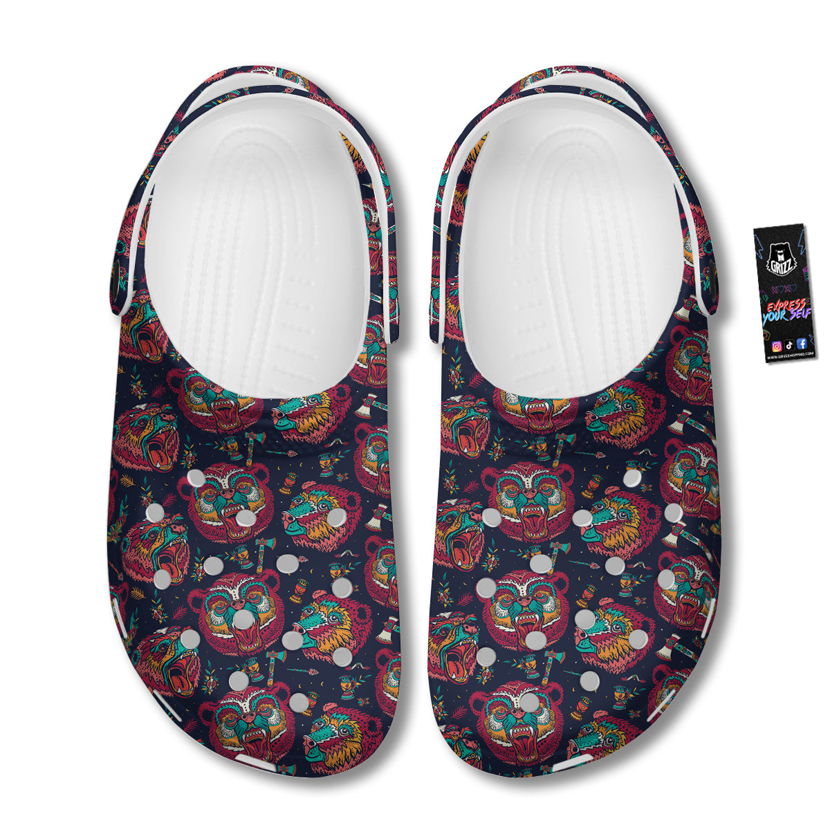 Grizz Bear Oldschool Tattoo Print Pattern Clog-grizzshop