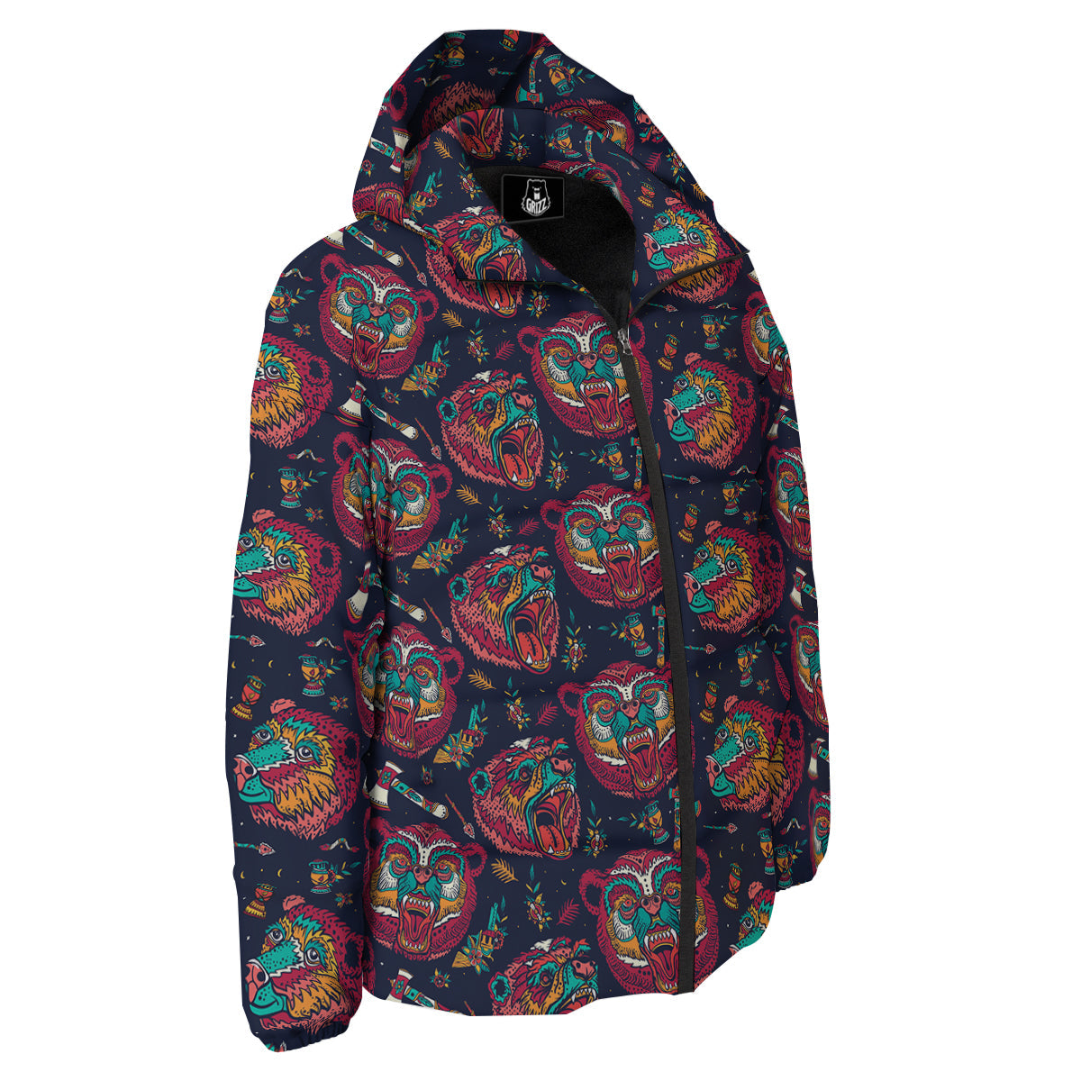 Grizz Bear Oldschool Tattoo Print Pattern Down Jacket-grizzshop