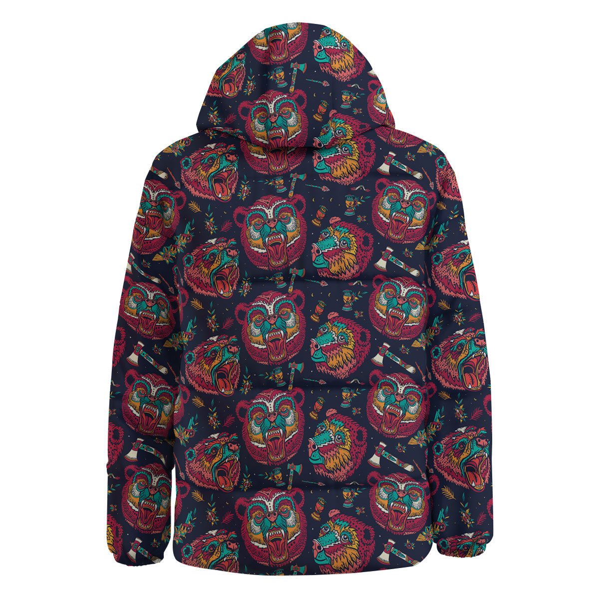 Grizz Bear Oldschool Tattoo Print Pattern Down Jacket-grizzshop