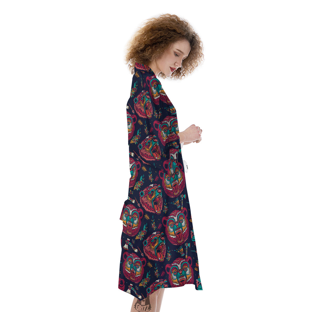 Grizz Bear Oldschool Tattoo Print Pattern Kimono-grizzshop