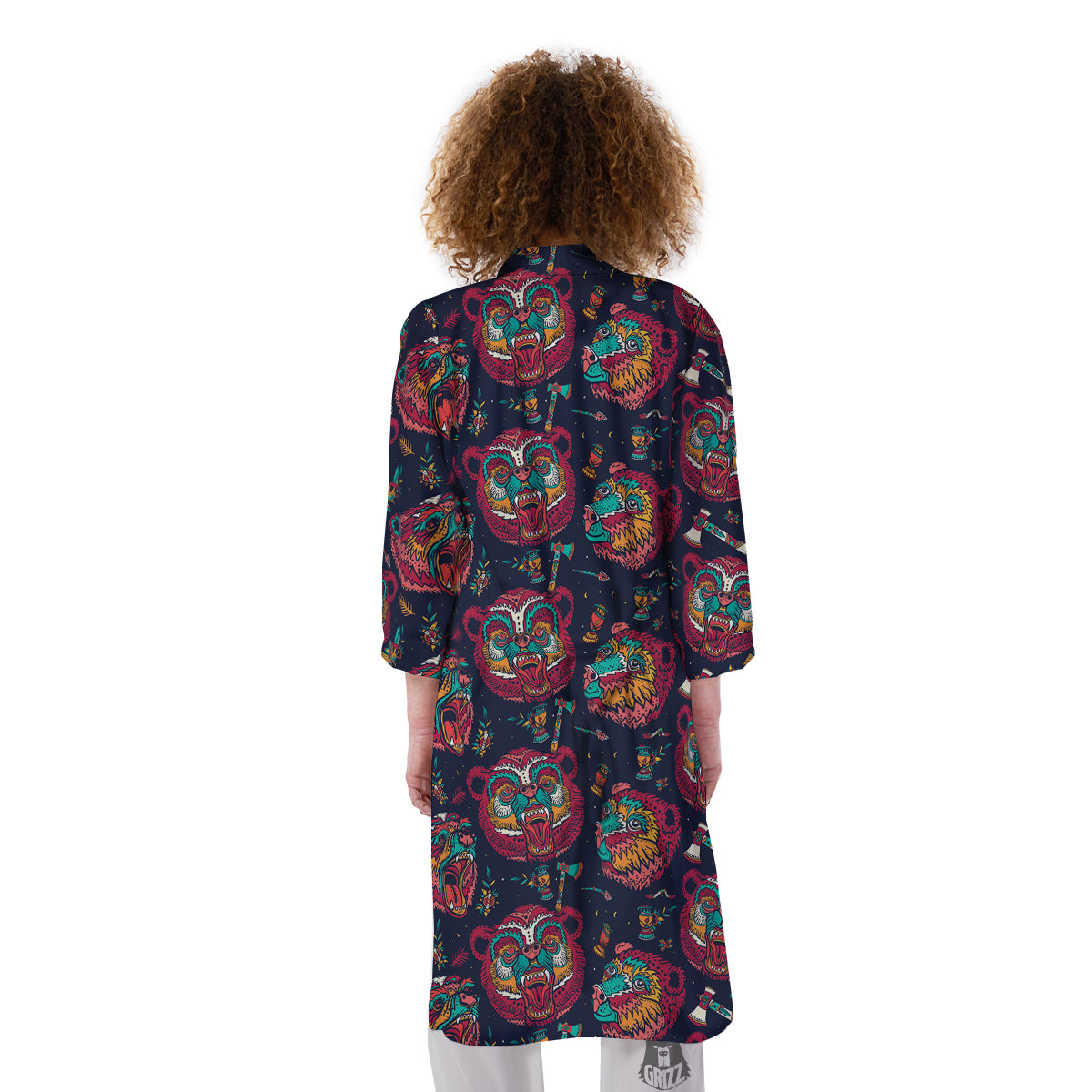 Grizz Bear Oldschool Tattoo Print Pattern Kimono-grizzshop