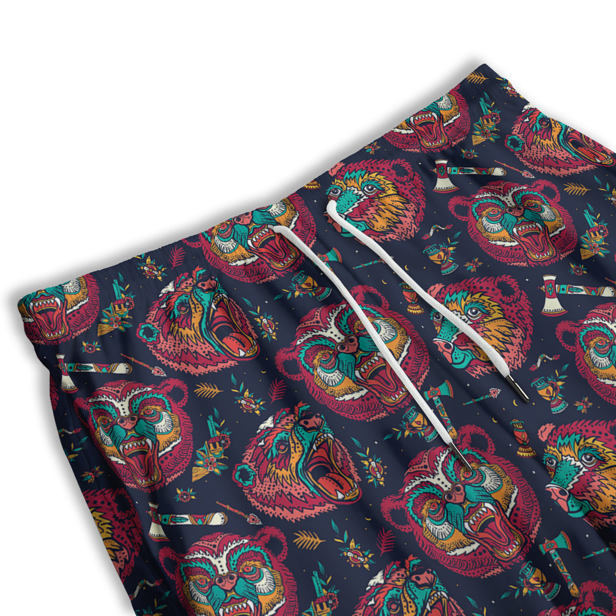 Grizz Bear Oldschool Tattoo Print Pattern Men's Athletic Shorts