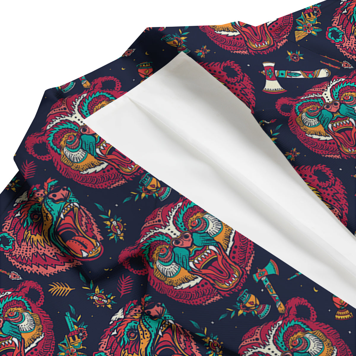 Grizz Bear Oldschool Tattoo Print Pattern Men's Blazer-grizzshop