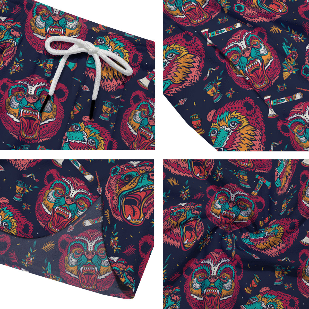 Grizz Bear Oldschool Tattoo Print Pattern Men's Running Shorts-grizzshop