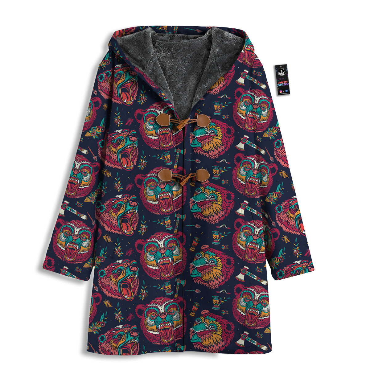Grizz Bear Oldschool Tattoo Print Pattern Men's Windbreaker Jacket-grizzshop
