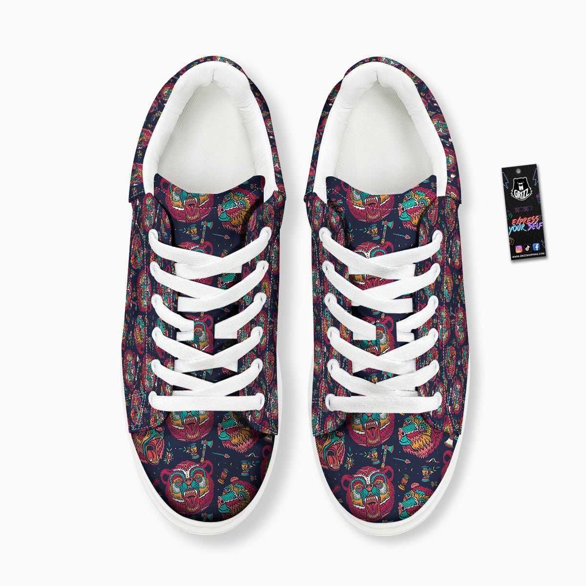 Grizz Bear Oldschool Tattoo Print Pattern Platform Shoes-grizzshop