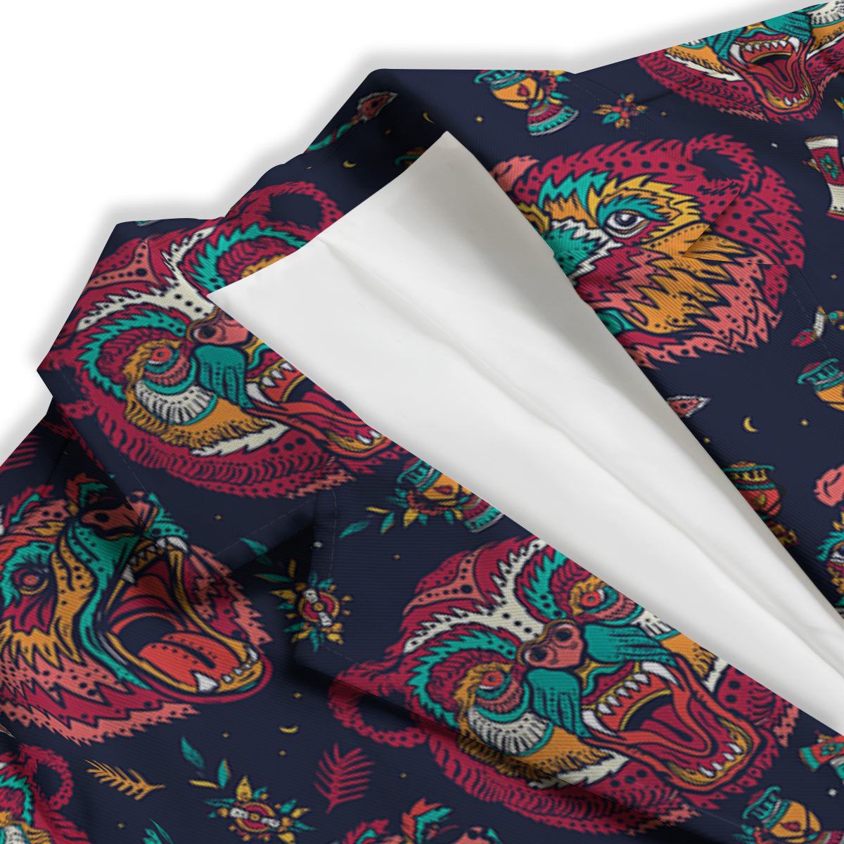 Grizz Bear Oldschool Tattoo Print Pattern Women's Blazer-grizzshop