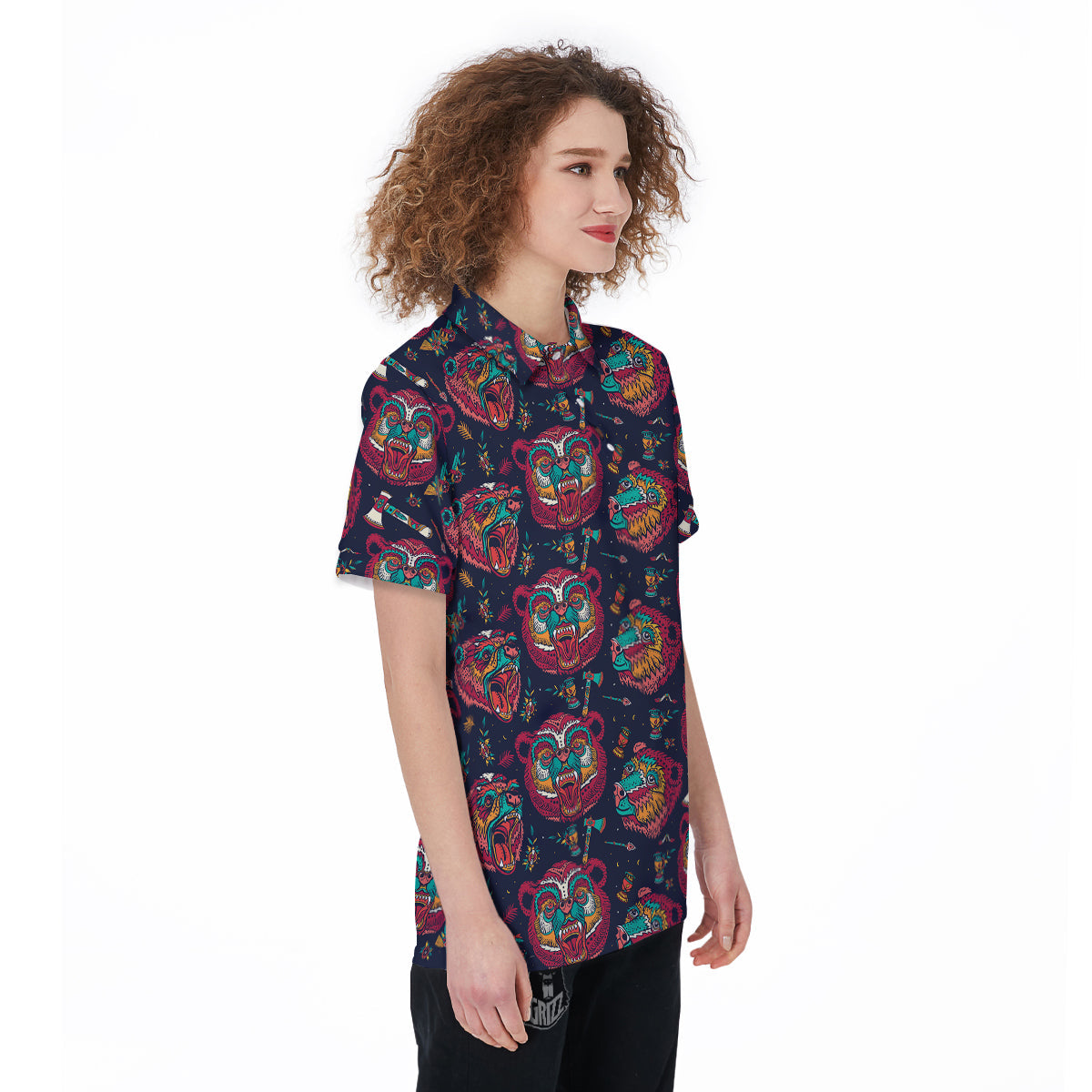 Grizz Bear Oldschool Tattoo Print Pattern Women's Golf Shirts-grizzshop