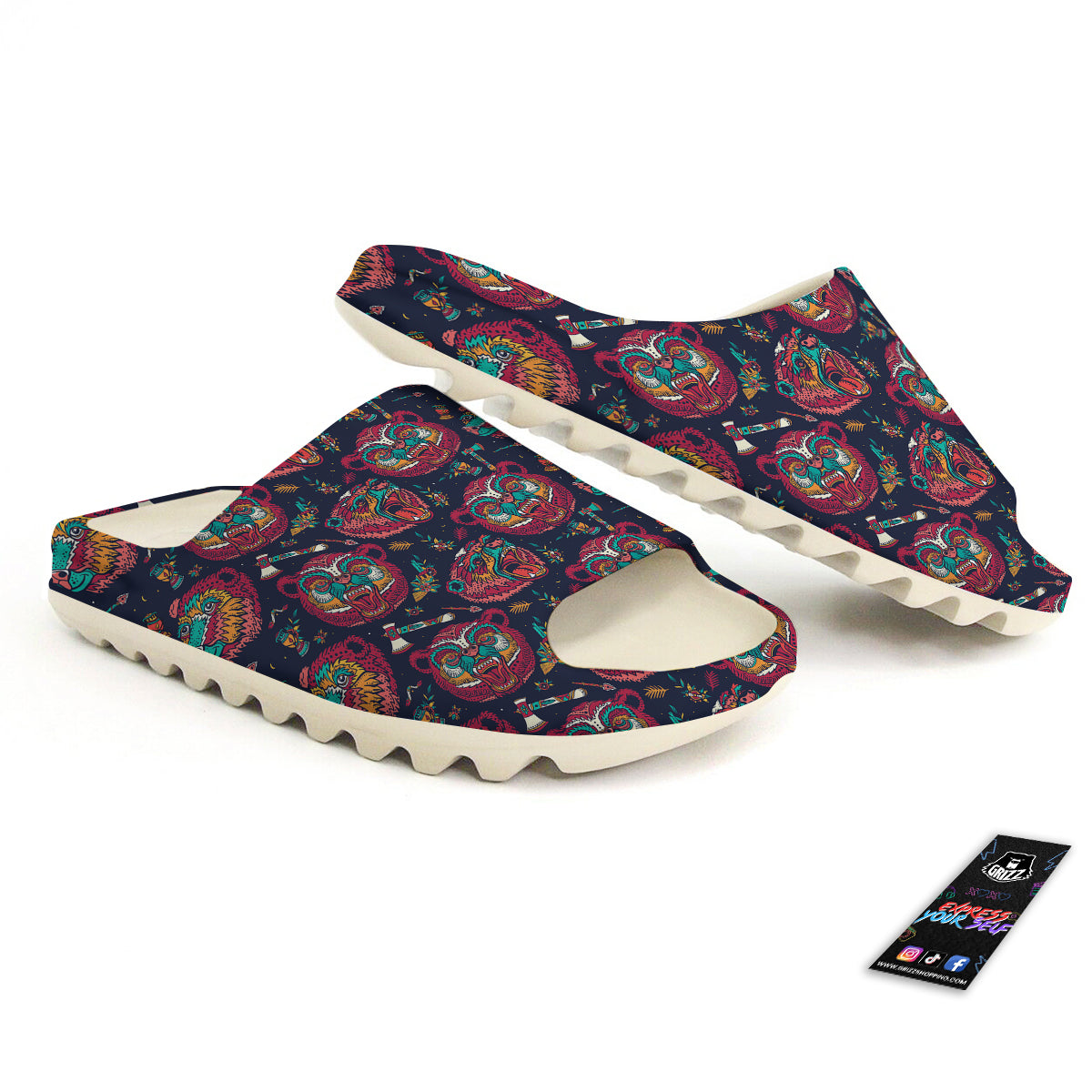 Grizz Bear Oldschool Tattoo Print Pattern Sandals-grizzshop