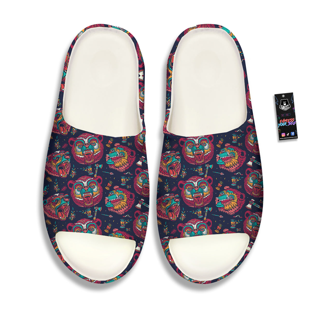 Grizz Bear Oldschool Tattoo Print Pattern Sandals-grizzshop