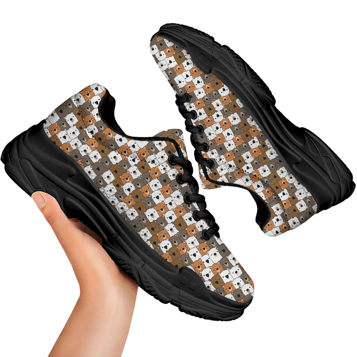 Grizzly Bear Cute Baby Print Pattern Black Chunky Shoes-grizzshop