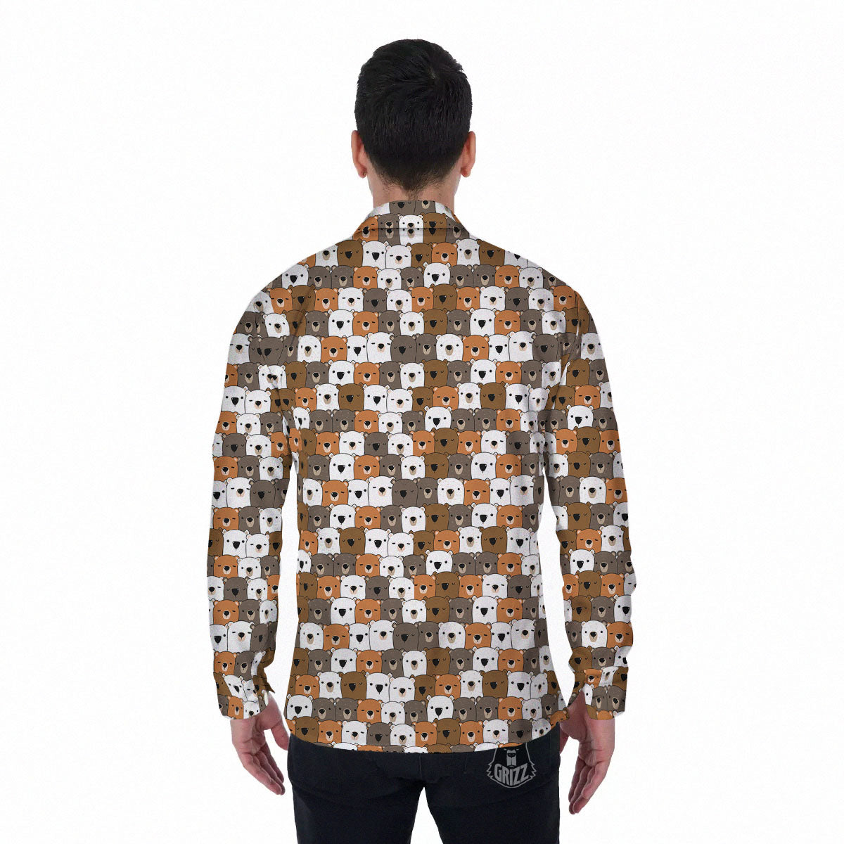 Grizzly Bear Cute Baby Print Pattern Men's Long Sleeve Shirts-grizzshop