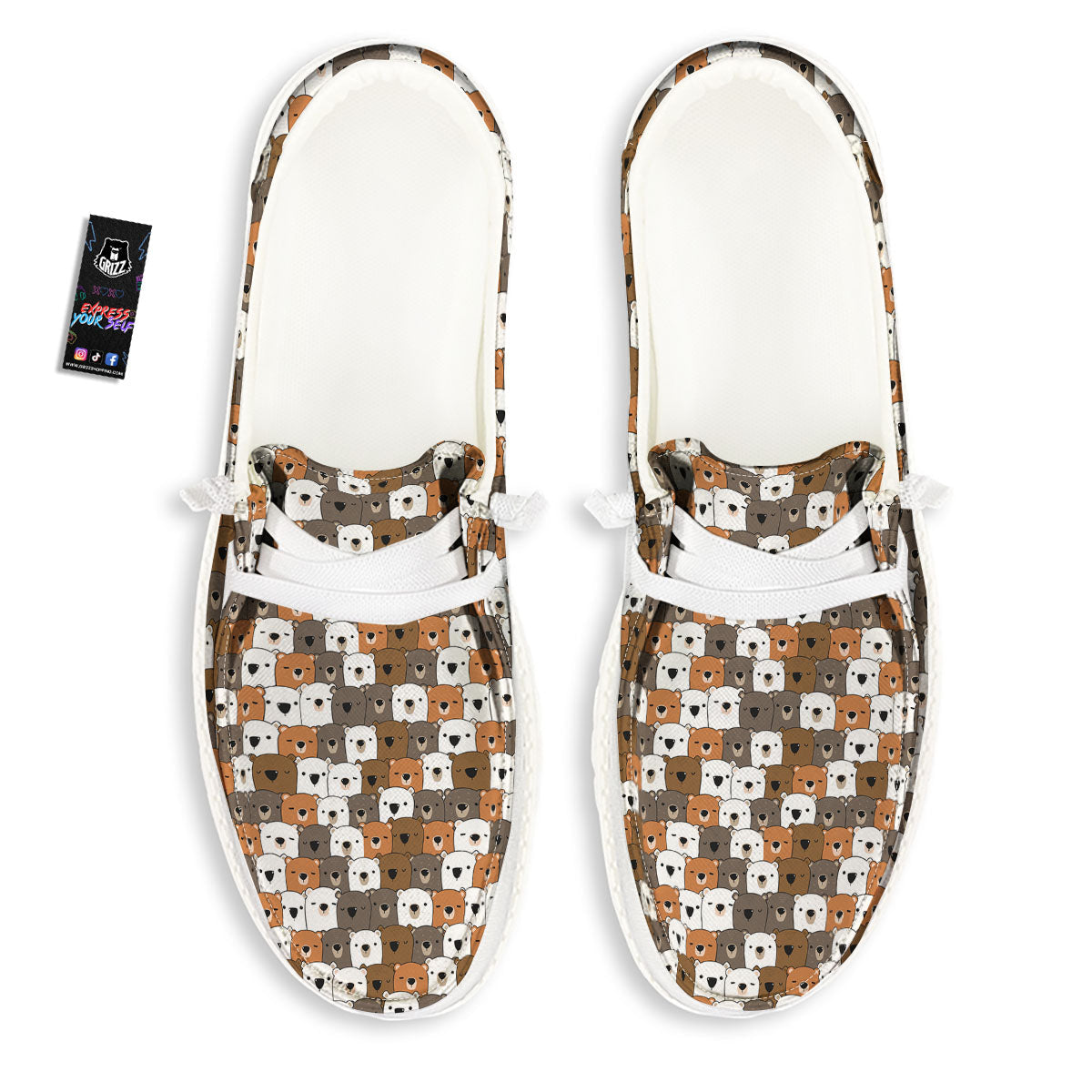 Grizzly Bear Cute Baby Print Pattern White Loafers-grizzshop