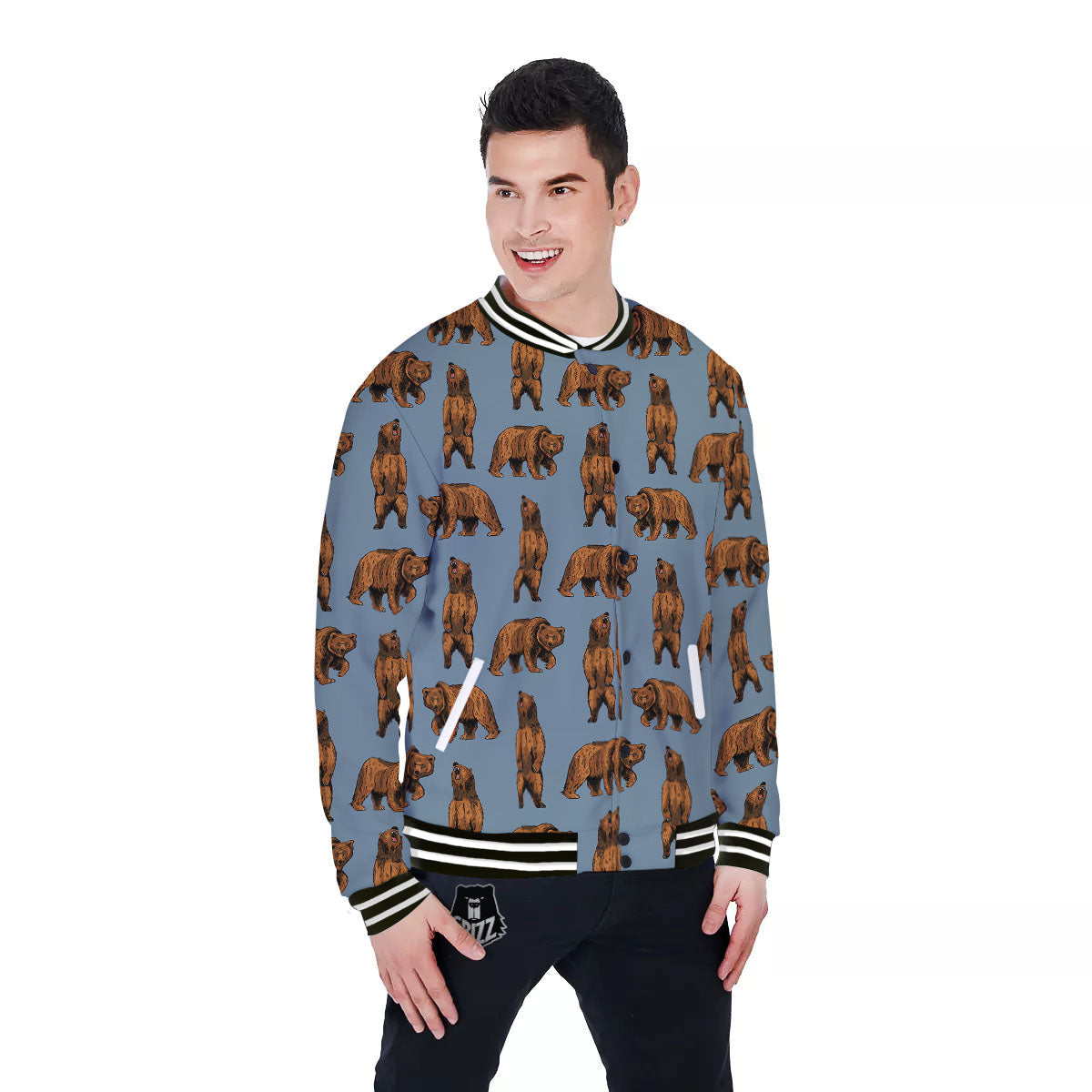 Grizzly Bear Print Pattern Baseball Jacket-grizzshop