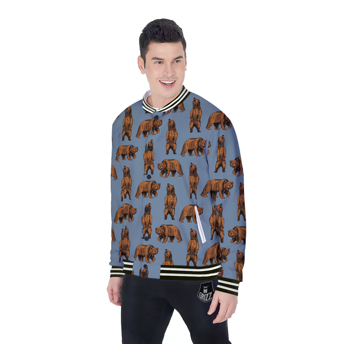 Grizzly Bear Print Pattern Baseball Jacket-grizzshop