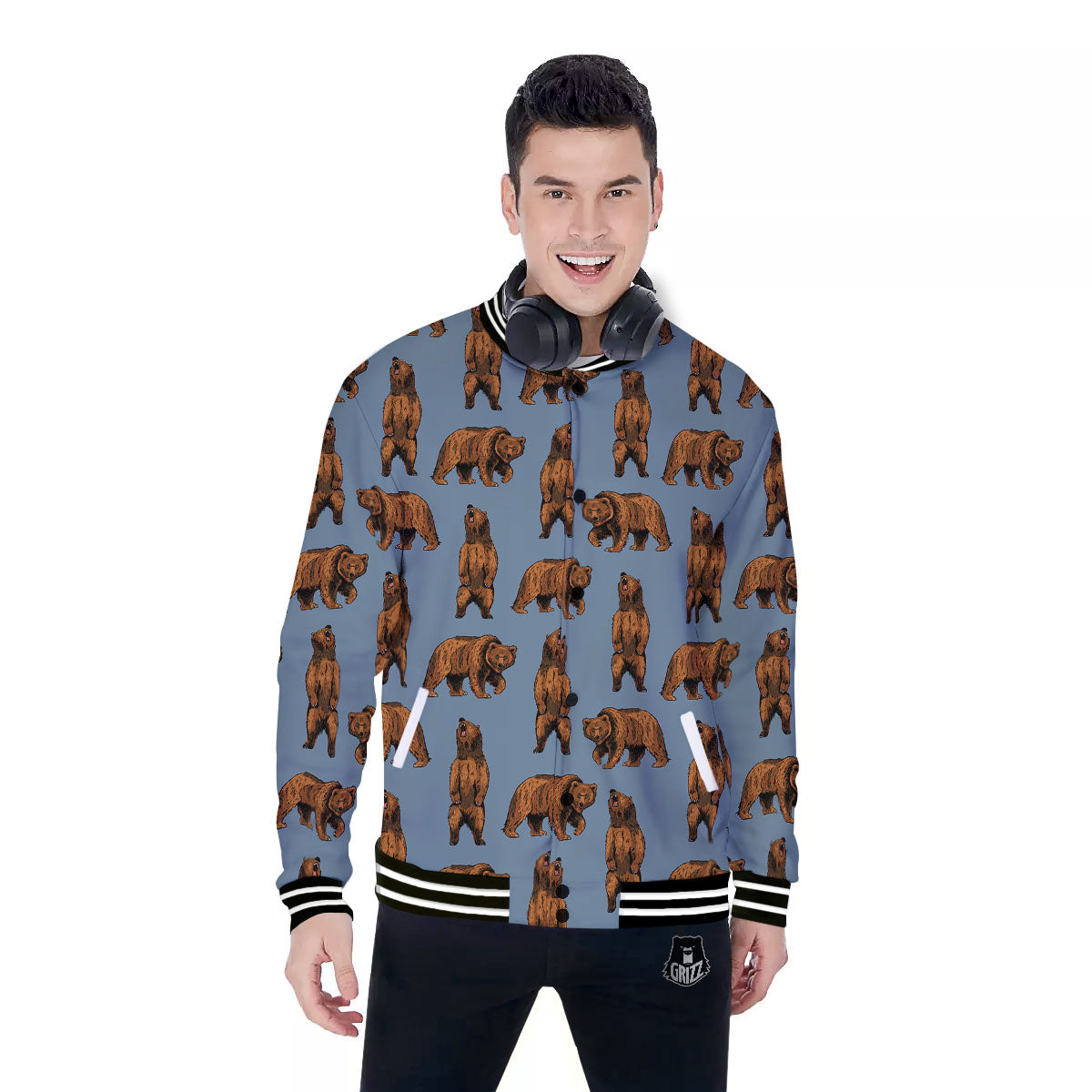 Grizzly Bear Print Pattern Baseball Jacket-grizzshop
